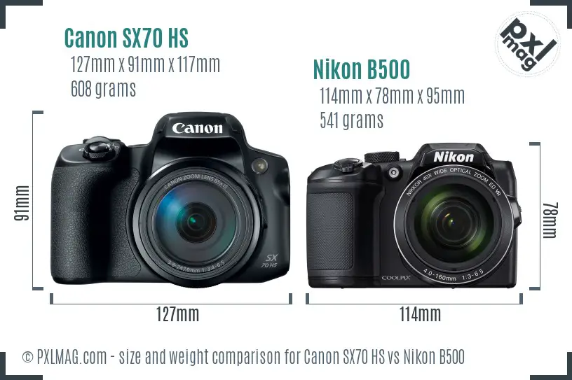 Canon SX70 HS vs Nikon B500 size comparison