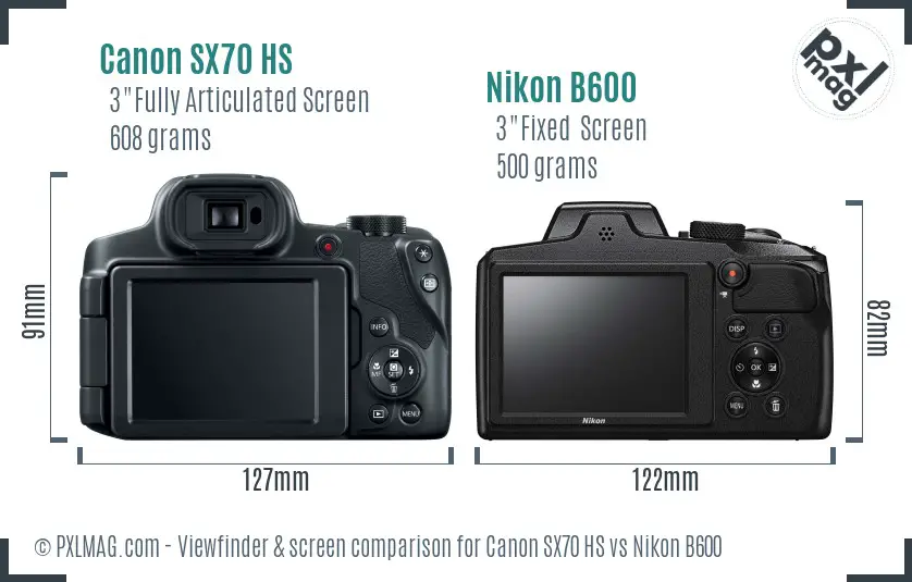 Canon SX70 HS vs Nikon B600 Screen and Viewfinder comparison