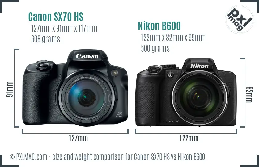Canon SX70 HS vs Nikon B600 size comparison