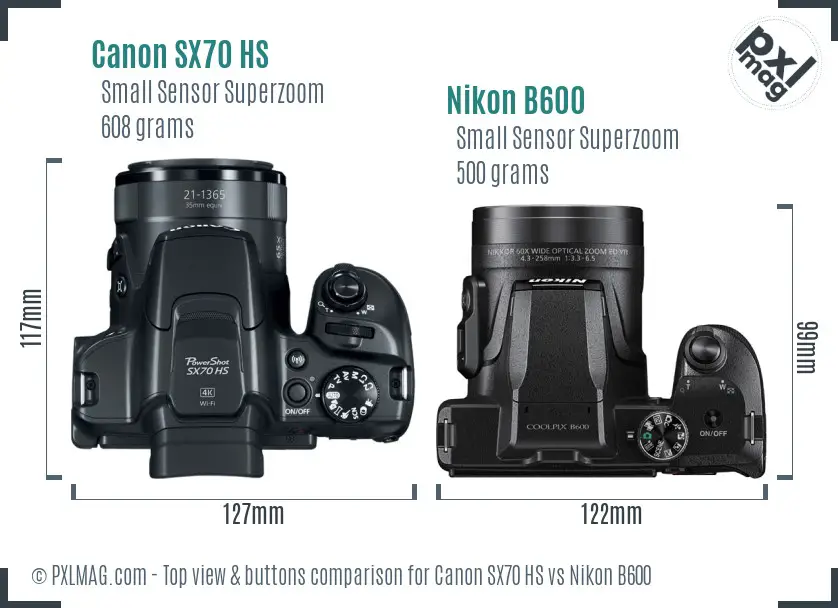 Canon SX70 HS vs Nikon B600 top view buttons comparison
