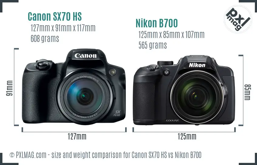 Canon SX70 HS vs Nikon B700 size comparison