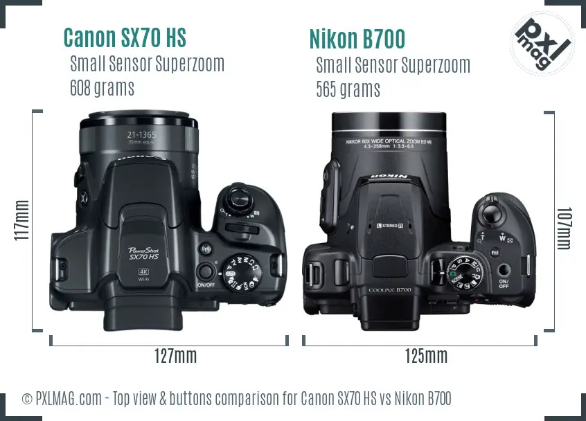 Canon SX70 HS vs Nikon B700 top view buttons comparison