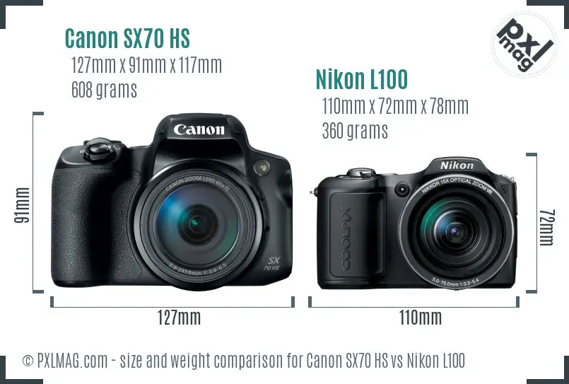 Canon SX70 HS vs Nikon L100 size comparison