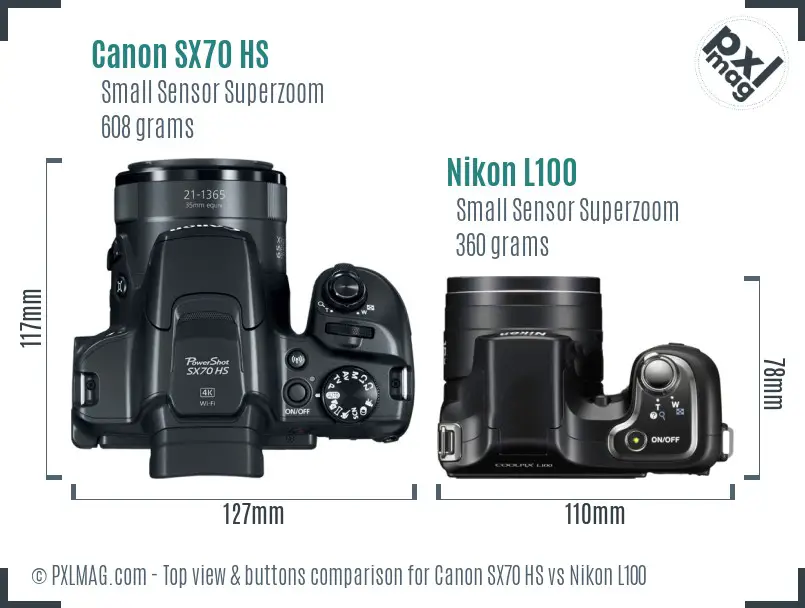 Canon SX70 HS vs Nikon L100 top view buttons comparison