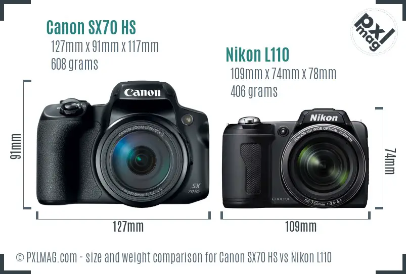 Canon SX70 HS vs Nikon L110 size comparison