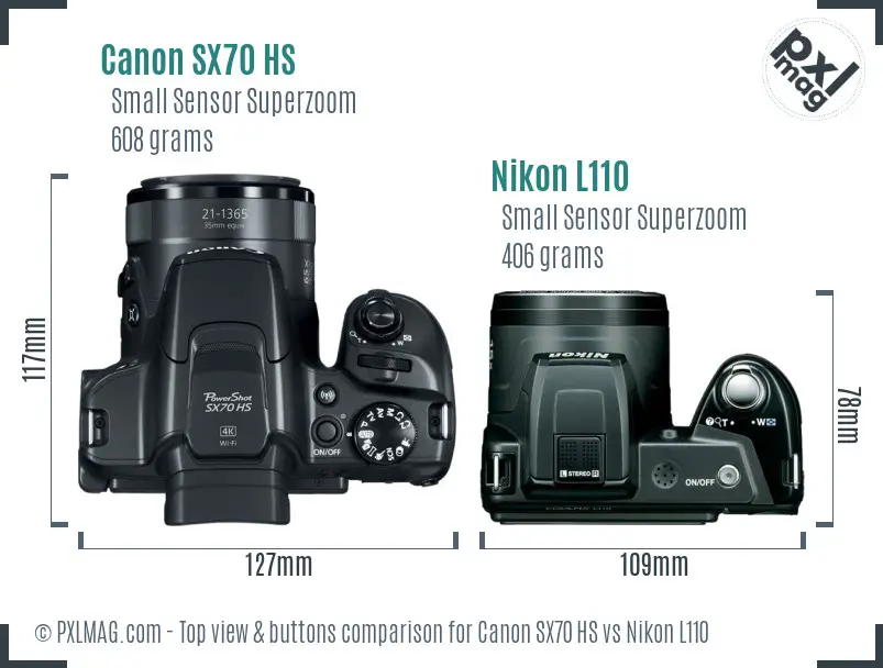 Canon SX70 HS vs Nikon L110 top view buttons comparison