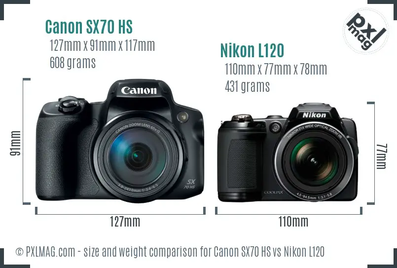 Canon SX70 HS vs Nikon L120 size comparison