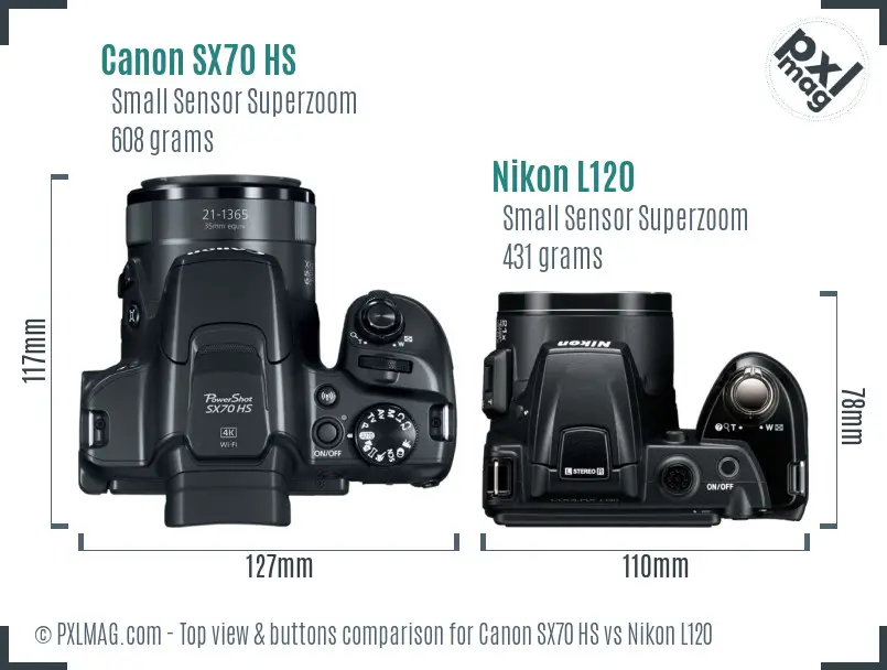Canon SX70 HS vs Nikon L120 top view buttons comparison