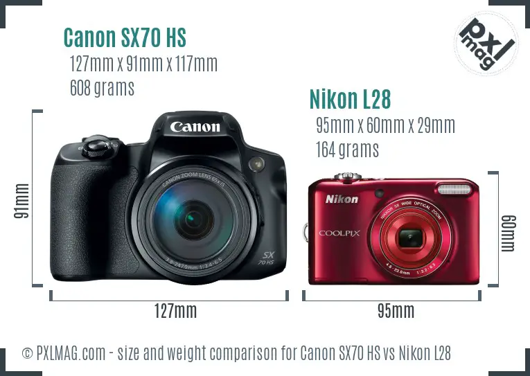 Canon SX70 HS vs Nikon L28 size comparison