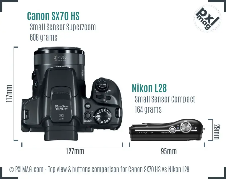 Canon SX70 HS vs Nikon L28 top view buttons comparison