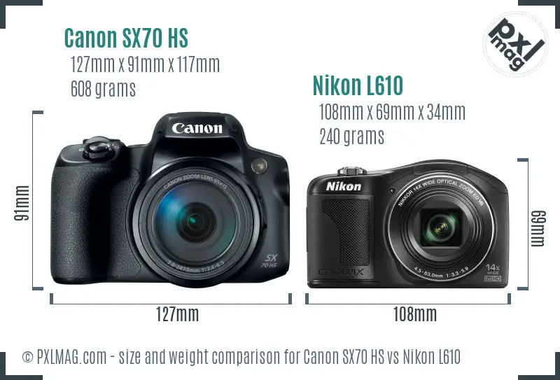Canon SX70 HS vs Nikon L610 size comparison