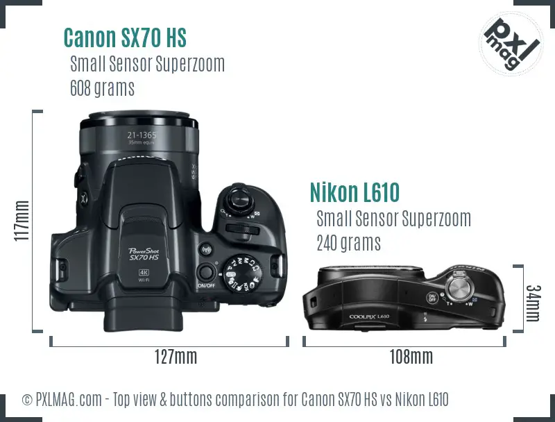 Canon SX70 HS vs Nikon L610 top view buttons comparison
