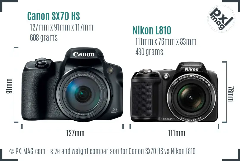 Canon SX70 HS vs Nikon L810 size comparison