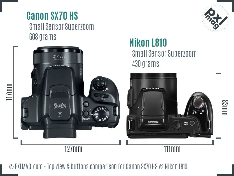 Canon SX70 HS vs Nikon L810 top view buttons comparison