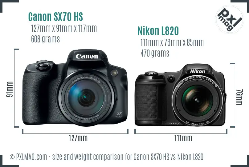 Canon SX70 HS vs Nikon L820 size comparison