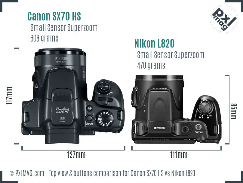 Canon SX70 HS vs Nikon L820 top view buttons comparison