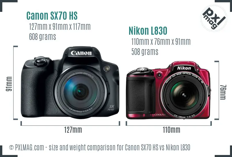 Canon SX70 HS vs Nikon L830 size comparison