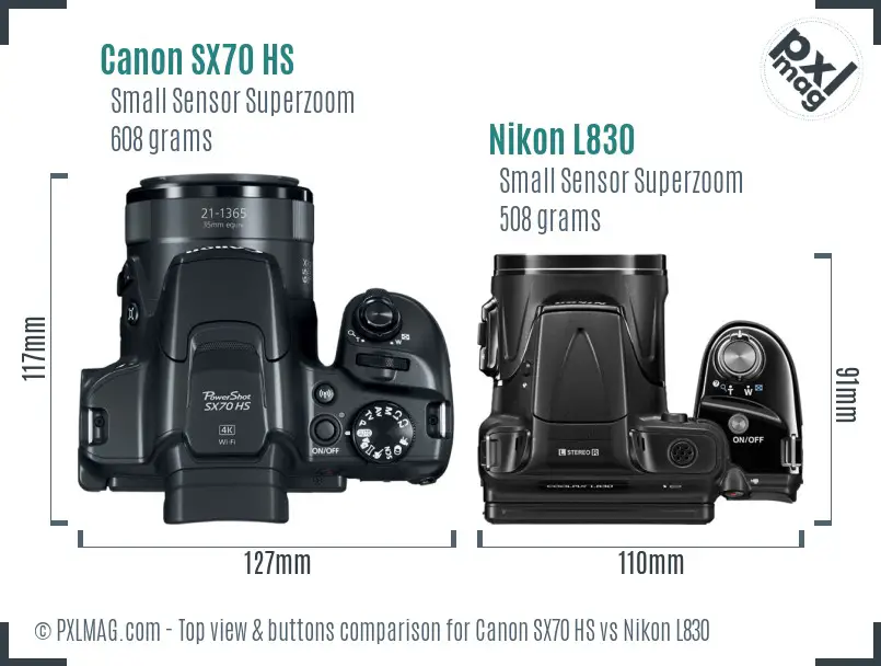 Canon SX70 HS vs Nikon L830 top view buttons comparison