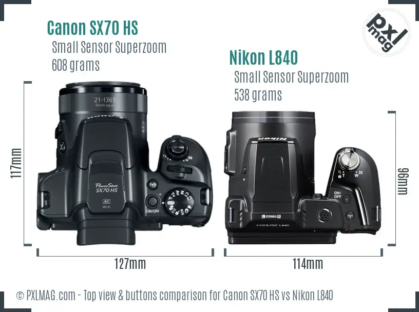 Canon SX70 HS vs Nikon L840 top view buttons comparison