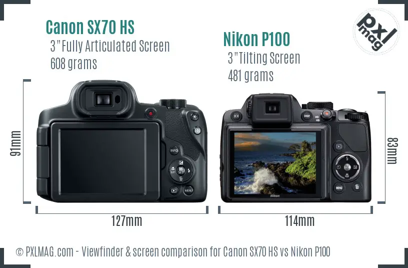 Canon SX70 HS vs Nikon P100 Screen and Viewfinder comparison