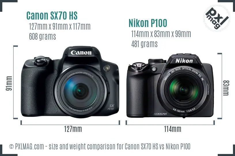 Canon SX70 HS vs Nikon P100 size comparison
