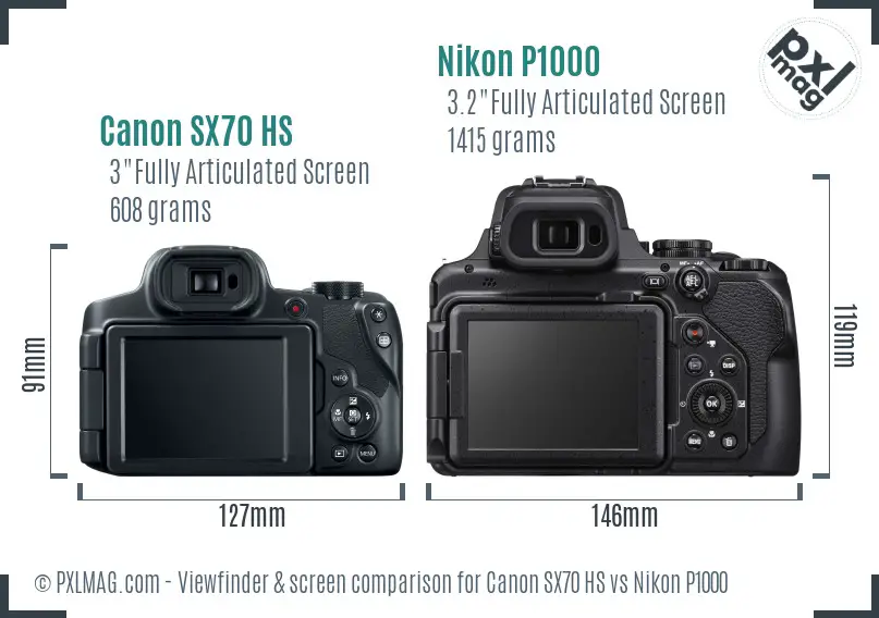 Canon SX70 HS vs Nikon P1000 Screen and Viewfinder comparison