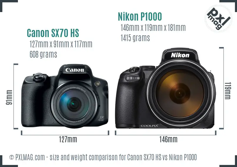 Canon SX70 HS vs Nikon P1000 size comparison