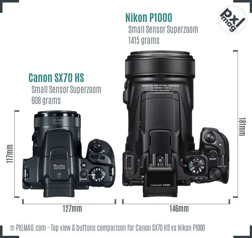 Canon SX70 HS vs Nikon P1000 top view buttons comparison