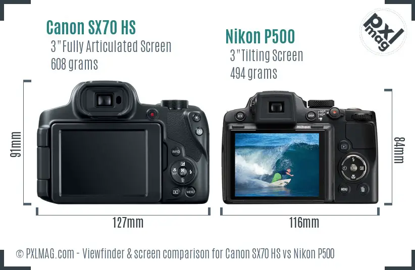 Canon SX70 HS vs Nikon P500 Screen and Viewfinder comparison