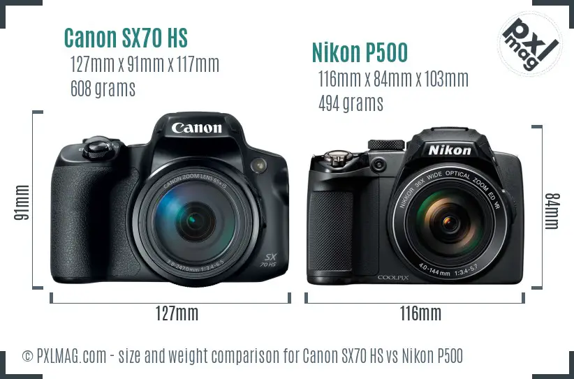Canon SX70 HS vs Nikon P500 size comparison