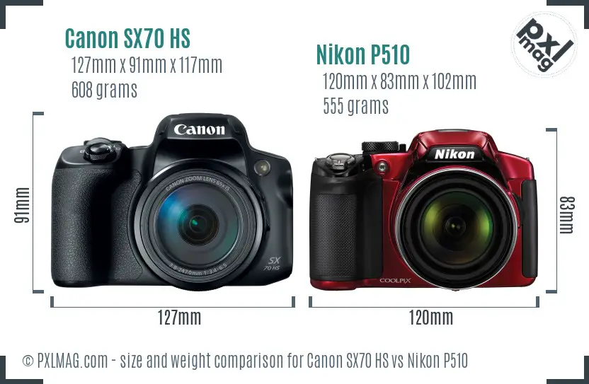 Canon SX70 HS vs Nikon P510 size comparison