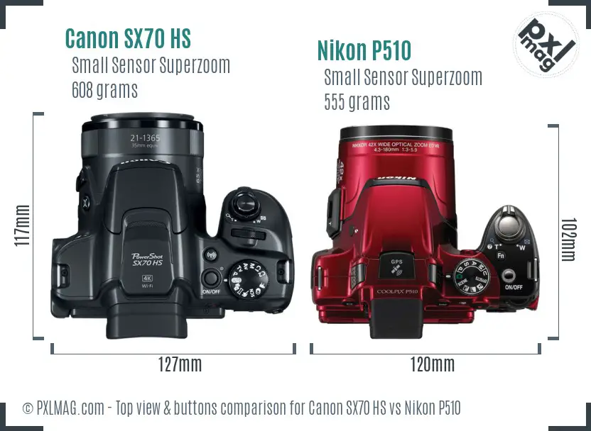 Canon SX70 HS vs Nikon P510 top view buttons comparison