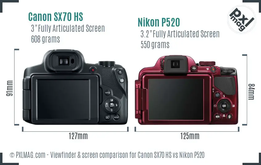 Canon SX70 HS vs Nikon P520 Screen and Viewfinder comparison