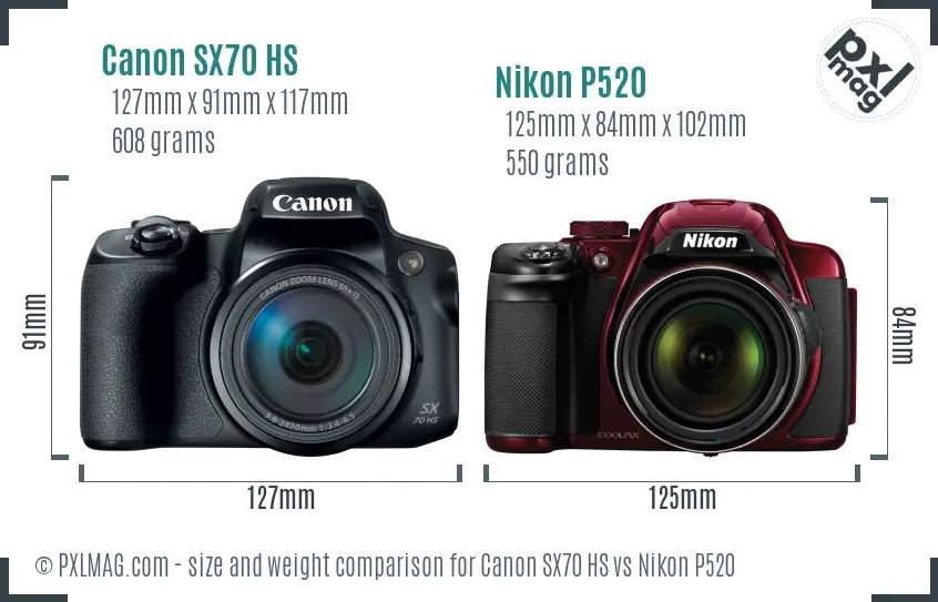 Canon SX70 HS vs Nikon P520 size comparison