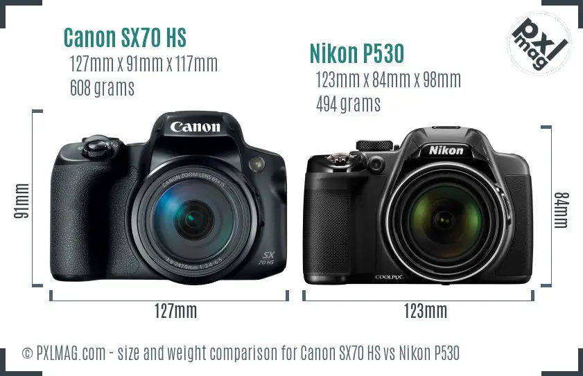 Canon SX70 HS vs Nikon P530 size comparison