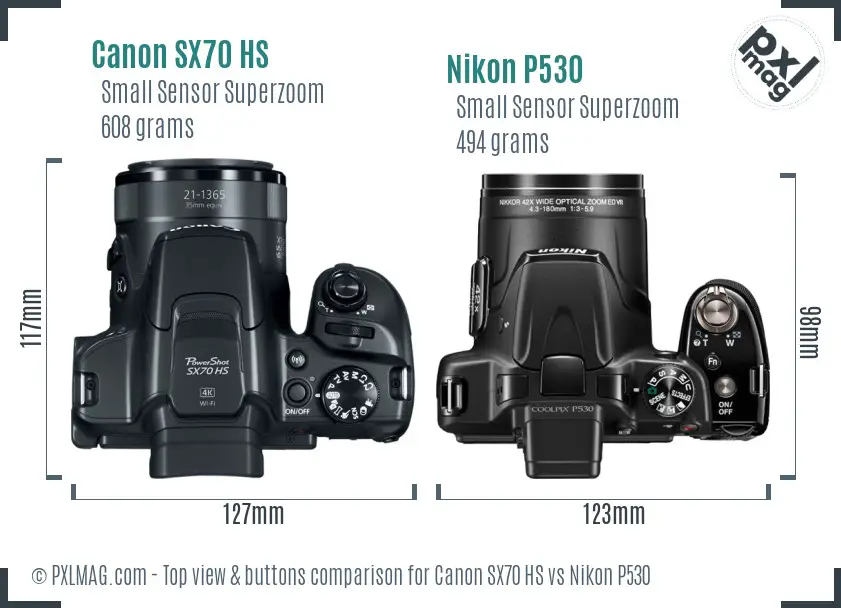 Canon SX70 HS vs Nikon P530 top view buttons comparison