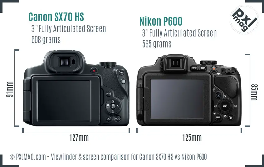 Canon SX70 HS vs Nikon P600 Screen and Viewfinder comparison