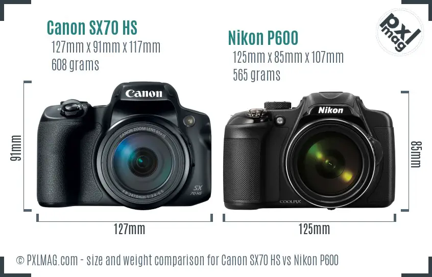 Canon SX70 HS vs Nikon P600 size comparison