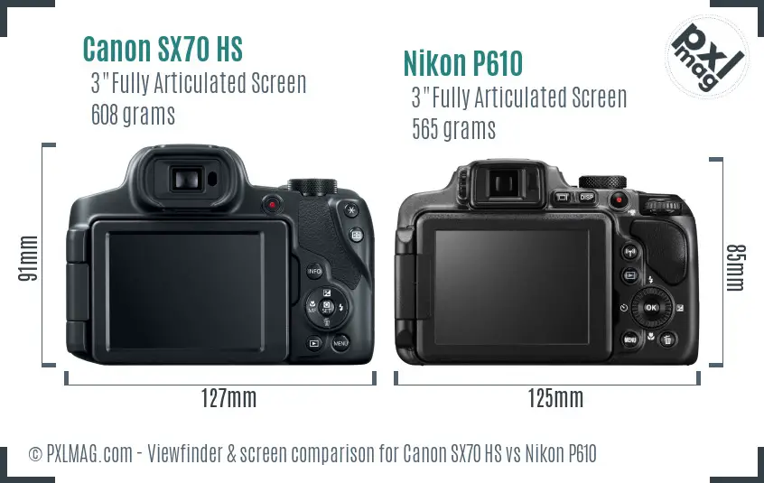 Canon SX70 HS vs Nikon P610 Screen and Viewfinder comparison