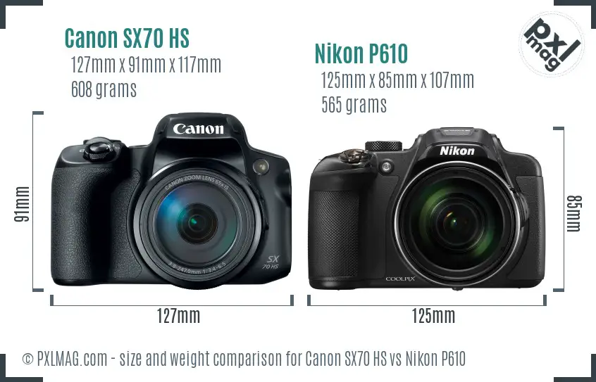 Canon SX70 HS vs Nikon P610 size comparison