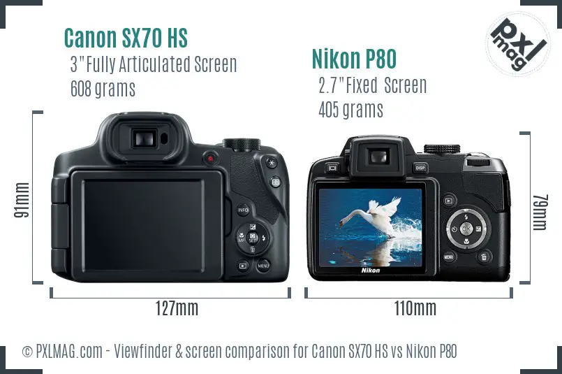 Canon SX70 HS vs Nikon P80 Screen and Viewfinder comparison