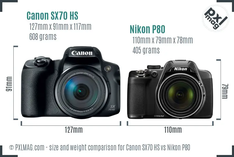 Canon SX70 HS vs Nikon P80 size comparison
