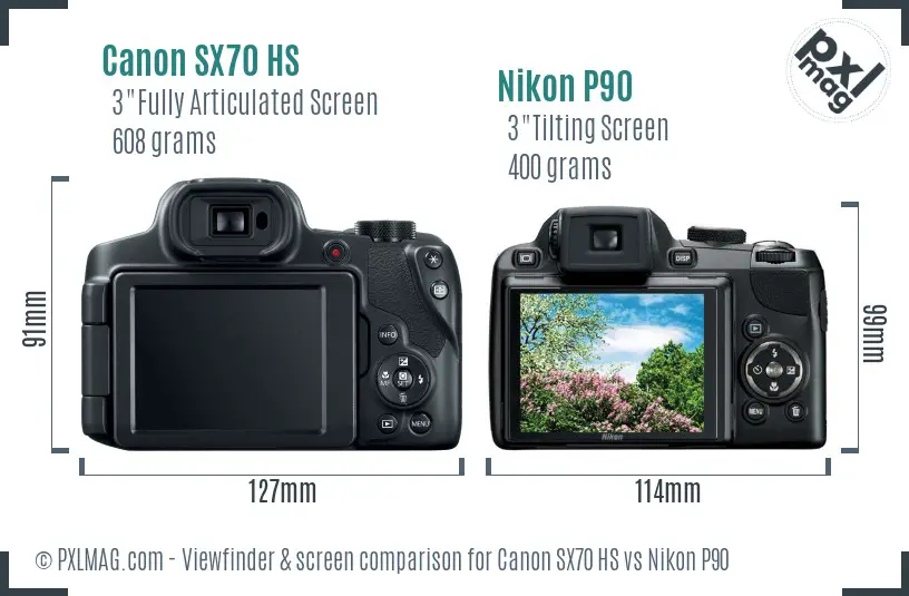 Canon SX70 HS vs Nikon P90 Screen and Viewfinder comparison