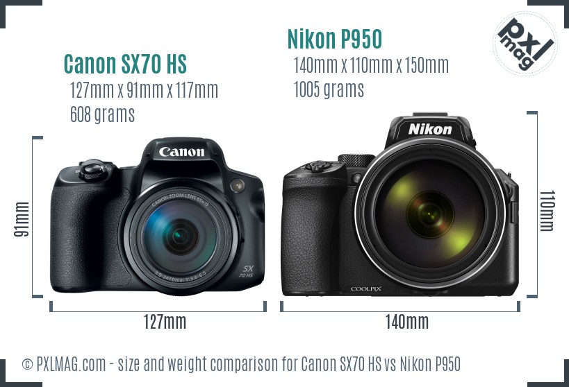 Canon SX70 HS vs Nikon P950 size comparison