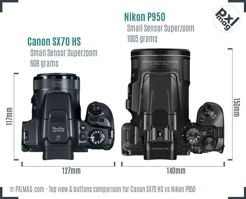 Canon SX70 HS vs Nikon P950 top view buttons comparison