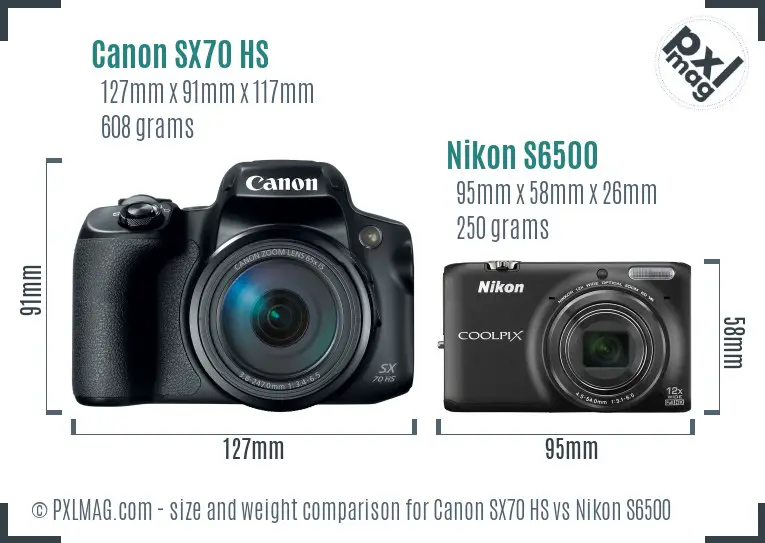 Canon SX70 HS vs Nikon S6500 size comparison