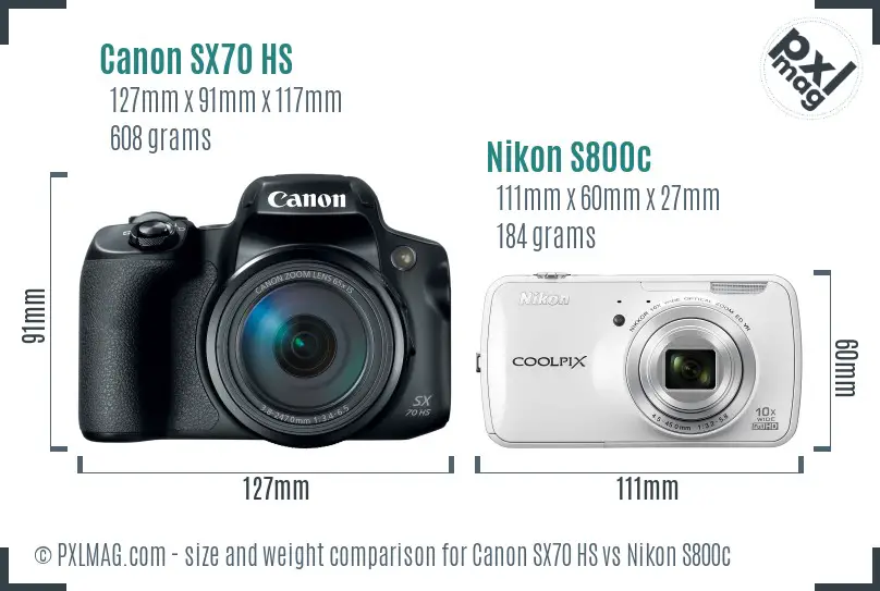 Canon SX70 HS vs Nikon S800c size comparison