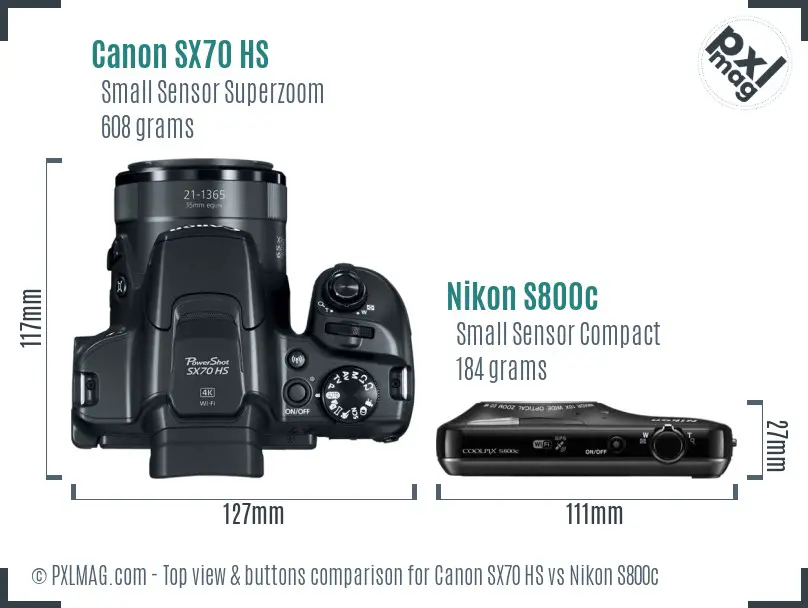 Canon SX70 HS vs Nikon S800c top view buttons comparison