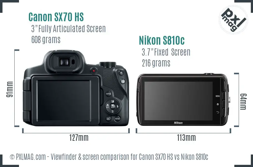 Canon SX70 HS vs Nikon S810c Screen and Viewfinder comparison