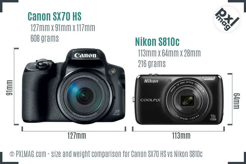 Canon SX70 HS vs Nikon S810c size comparison